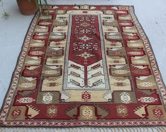 4'2"x6'2" ft  Vintage Rug, Vintage MILAS Rug, Ethnic Anatolian Rug, Terracotta-Beige Bohemian Rug,Decorative Turkish Rug,Vintage Turkish Rug
