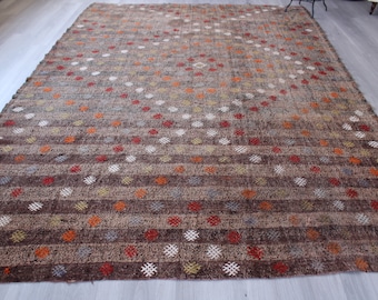 7'5"x10'6" ft Vintage Kilim Rug, Large Area Kilim, Large Anatolian Kilim, Large Striped Kilim, Vintage Turkish Kilim, Large Ethnic Kilim