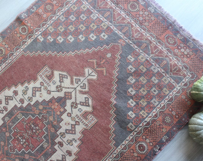 Vintage Wool Rug, Ethnic Anatolian Rug, Vintage Turkish Rug, Bohemian Red-Blue Rug, Vintage Handwoven Rug / B-1351 / 4'5"x7'2" feet