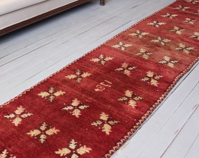 2'5"x4'3" ft Vintage Turkish Oushak Rug Runner, Handwoven Long Hallway Carpet, Reddish Vintage Rug Runner FREE SHIPPING