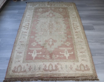 Beige Rug , 4'1"x 6'9" , Vintage OUSHAK  Rug, Turkish Beige- Moca Area Rug, Entry Rug / B-508