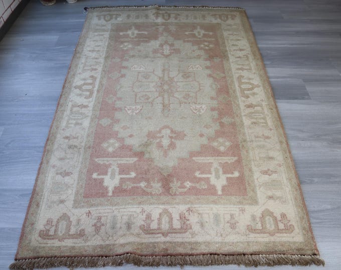 Beige Rug , 4'1"x 6'9" , Vintage OUSHAK  Rug, Turkish Beige- Moca Area Rug, Entry Rug / B-508