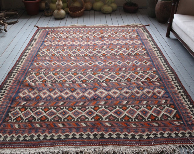 Antique Shiraz - Kilim Rug, Ethnic Bohemian Handwoven Wool Neutral Dye Kilim Rug