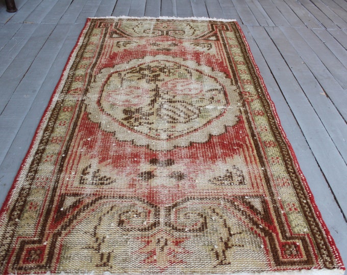 Vintage Rose Design Small Handwoven Rug,Bohemian Dark Coral Colour Small Bedroom Rug