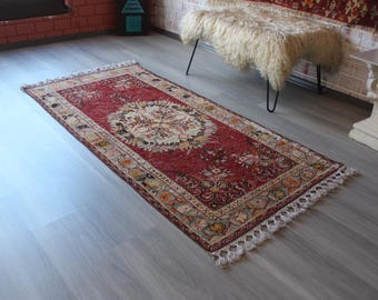 3'X6' Vintage Anatolian Rug, Handwoven Wool Rug, Small Medallion Rug, Small Ethnic Rug / B-1891 / 93x184 cm