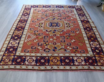 Vintage Shirvan  Rug, Handwoven Bohemian Medallion Wool Rug 5'9''x7'8'' / B-40