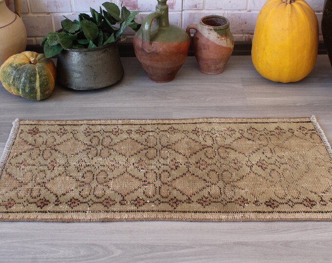 Beige Rug Door Mat, Ethnic Door Mat, Bohemian Door Mat, Vintage Door Mat, Handwoven Door Mat, Pale Rug Door Mat / B-1487 / 1'4"X3'1"