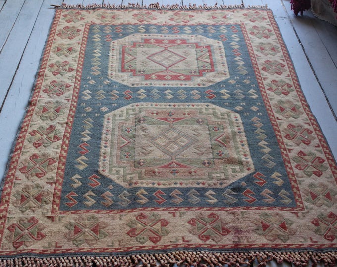 Vintage Tribal Sumak Kilim,Pale Blue Kilim rug,Ethnic Kilim,Bohemian Kilim,Home decoration