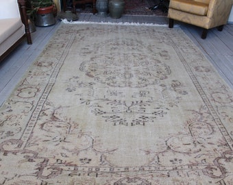 Vintage Rug  ,Large Oushak Rug, Large Area   Rug, Turkish Beige Rug  / 6'5"x10' ft