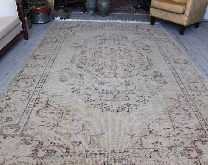 Vintage Rug  ,Large Oushak Rug, Large Area   Rug, Turkish Beige Rug  / 6'5"x10' ft