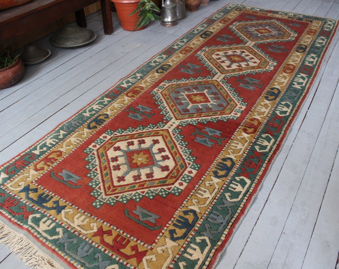 3'2"x8'9"  Vintage Rug Runner,Vintage Milas Rug Runner, Ethnic  Runner Rug, Hallway Carpet