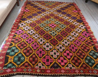 5'5"x8'4" Vintage Pink Kilim, Turkish Mut Kilim, Handwoven Wool Kilim, Area Kilim , Pink Large Kilim,Kelim,Bohemian Pink Kilim