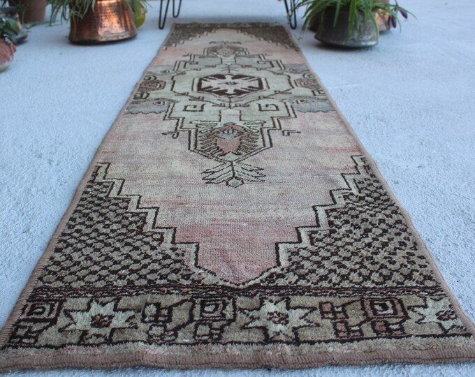 2'3"x9'8" ft  Vintage Rug Runner, Turkish Rug Runner, Oriental Rug Runner, Brown-Pink Runner, Anatolian Rug Runner,Medallion Rug Runner