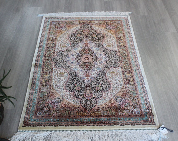 Silk Rug , Silk Medallion Rug, Bamboo Silk Rug , Turkish Silk Rug , 3'x5' Silk Carpet / B- 1784 / 2'6"x4'