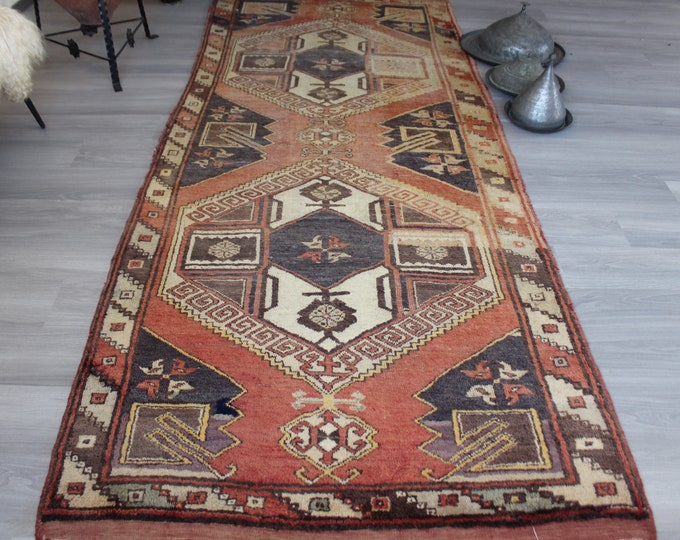 4'2"x10'8" ft   RUNNER, Vintage Wide Runner, Ethnic Rug Runner, Vintage Rug Runner, Anatolian Rug Runner, Turkish Rug,