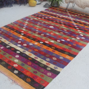 Jahrgang Kelim Teppich, große Fläche Kelim, große türkische Kelim, große anatolische Kelim, große Mut Kilim, Jijim Kelim Teppich, gestreifte Fläche Kelim