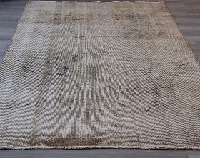 Beige-Blue Oushak Rug, Vintage Beige Rug,Turkish Oushak Rug, Vintage Oushak Rug, Special Turkish Rug,  Classic Rug / 3'7"x7' feet / B-1237