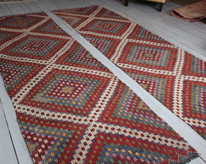 Vintage Kilim Runner,Bohemian Ethnic Kilim Rug Runner, Turkish Handwoven Kilim Runner, Kilim Rug Runner / K-242 /