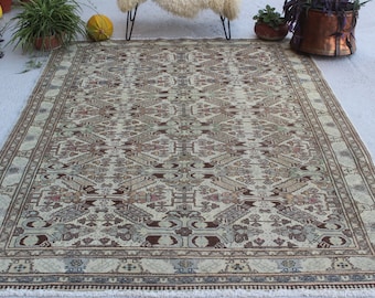 6'3"x9'2" ft  Vintage Hereke   Rug, Vintage Area Rug, Large Area Rug, Large Oushak  Rug, Low Piled  Shirvan Rug