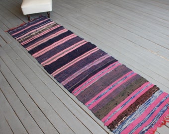 2'2"x 8'ft  RAG RUG, Vintage Rag Rug, Ethnic Bohemian Rag Rug, Turkish Anatolian Rag Rug, Traditional Chaput Kilim