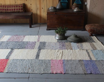 4'8"x7'4" ft  Vintage Rag Rug, Handmade Rag Rug, Ethnic Rag Rug, Turkish Chaput Kilim , Anatolian Rag Rug, Decorative Rag  Rug