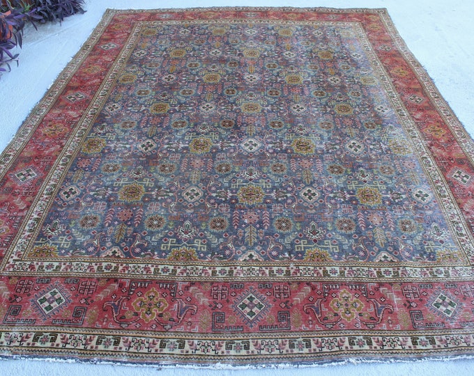 9'5"x12'5" ft Vintage Area Rug, Large Area Rug, Turkish Kayseri-Bunyan Rug, Vintage Turkish Rug, Decorative Livingroom Rug