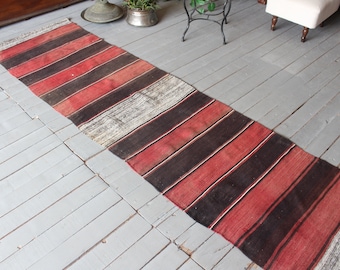 2'2"x8'2" ft   Vintage Striped Red Kilim Runner, Ethnic Kilim Runner, Bohemian  Red Kilim Runner, Turkish Anatolian Kilim Runner