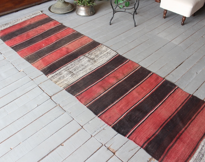 2'2"x8'2" ft   Vintage Striped Red Kilim Runner, Ethnic Kilim Runner, Bohemian  Red Kilim Runner, Turkish Anatolian Kilim Runner