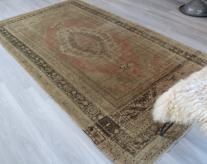 5'6" x 9'8" ft  Vintage Rug, Vintage Anatolian Rug, Golden Beige Taspinar Rug, Ethnic Wool Rug, Nomadic Rug, Tribal Rug