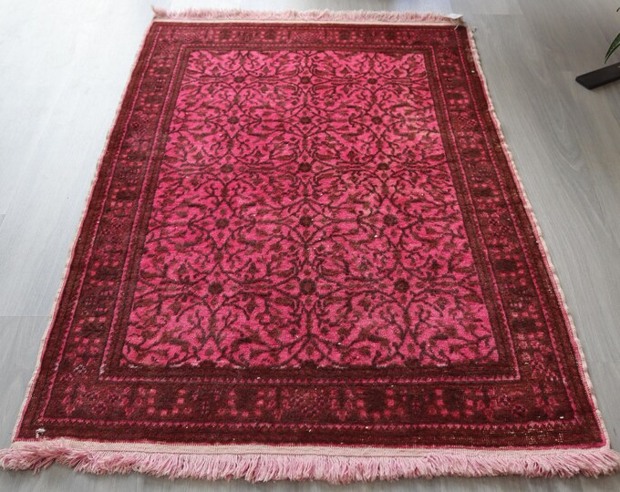 Small Pink Rug , 2'9"x4'2" Vintage Pink  Rug, Bohemian Pink  Rug / B-250