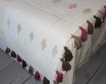 28x92 inch THROW, Ethnic Kilim Throw, Bohemian Throw, White Cotton Throw, Decorative Throw, Vintage White Throw, Boho Style Kilim Throw