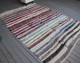 5'3"x8'4" ft  Vintage RAG RUG, Ethnic Rag Rug, Bohemian Rag Rug, Turkish Traditional  Chaput Kilim,