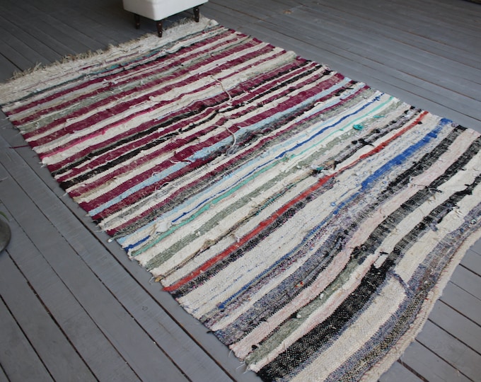 5'3"x8'4" ft  Vintage RAG RUG, Ethnic Rag Rug, Bohemian Rag Rug, Turkish Traditional  Chaput Kilim,