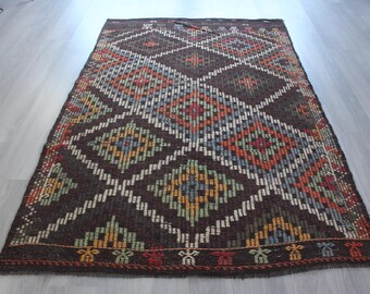 JIJIM Kilim Rug, Bohemian Kilim Rug, Handwoven Wool Rug /  N- 1963 / 4'4''x7'4''
