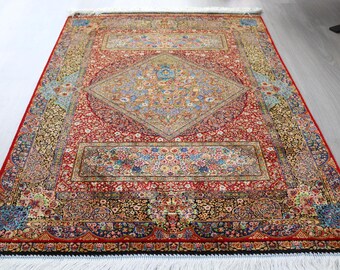 Traditional Silk Rug, Red Silk Rug, 3'3''X5' Silk Medallion Rug / B-1933