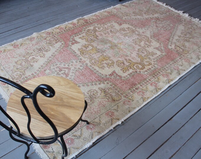 4'5"x 7'7"  Vintage AVANOS  Rug, Turkish Beige- Pink Rug, Anatolian Area Rug,Mute AVANOS Rug