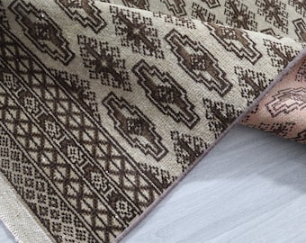 2'4"x 6'1"   Brown -Beige Runner Vintage Small Rug Runner, Small Bukhara  Runner / B-657