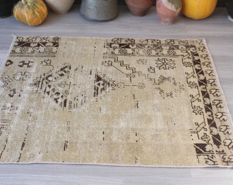 Small Beige Rug, Beige Oushak Rug, Ethnic Beige Rug, Small  Handwoven Beige Rug ,