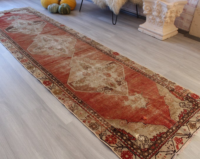 Runner, 2'9"x10'8" ft, Vintage Rug Runner,  Ethnic Anatolian Rug Runner, Bohemian Rug Runner, Handwoven Rug Runner , Mute Runner / B-1317