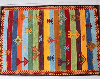 Striped Rug , Vintage Anatolian Rug, Bohemian Design Handwoven Wool Rug,Nursery Rug, Kids room rug, Floor Rug