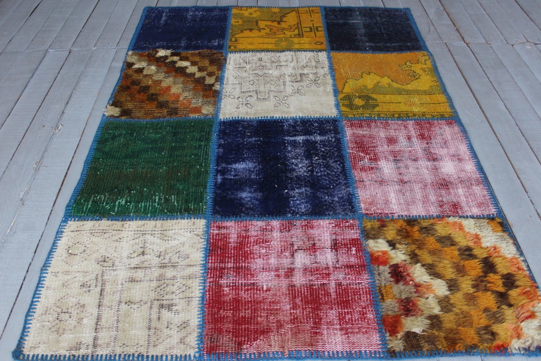 Patchwork Ragged Rug Multicoloured Handmade Patchwork Rug, Ethnic Decorative Rug, Turkish ...