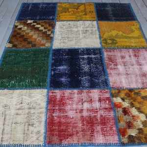 Bunte handgemachte Patchwork Teppich, ethnische dekorative Teppich, türkische Patchwork Distressed Teppich, Low Piled Patchwork Teppich
