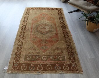 Vintage Anatolian Rug,Distressed Low Piled Muted Color Carpet,Handmade Hand spun wool Rug