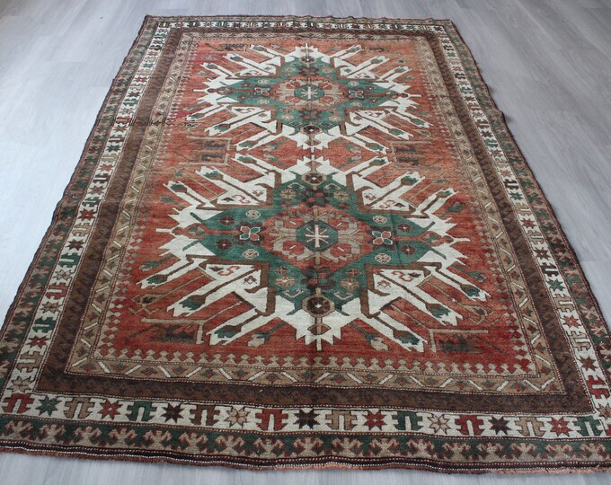 Vintage Brown Rug, Vintage KARS Rug, Ethnic Area Rug, Tribal Wool Rug , Vintage Anatolian Rug / B-1366 / 5'4"X8'5" feet