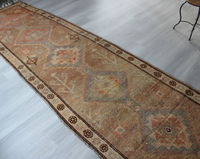 3'4"x13'1" ft  Vintage Rug Runner, Vintage KARS Runner, Ethnic Rug Runner, Bohemian Rug Runner, Turkish Rug Runner, Anatolian Rug Runner