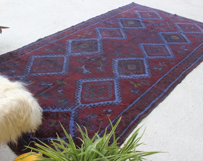 5'x10'2" ft  Vintage Anatolian Rug, Ethnic Blue-Purple Rug, Bohemian Rug, Piled Area Rug, Vintage Turkish Rug, Handwoven Wool Rug