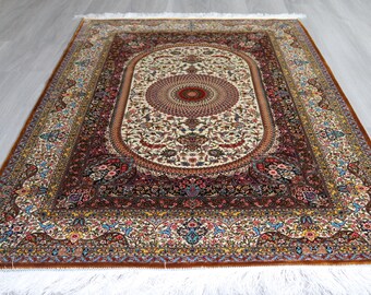 Beige Medallion Silk Rug,  3'3''x5' Silk Rug, Silk  Floral Rug / B-1925