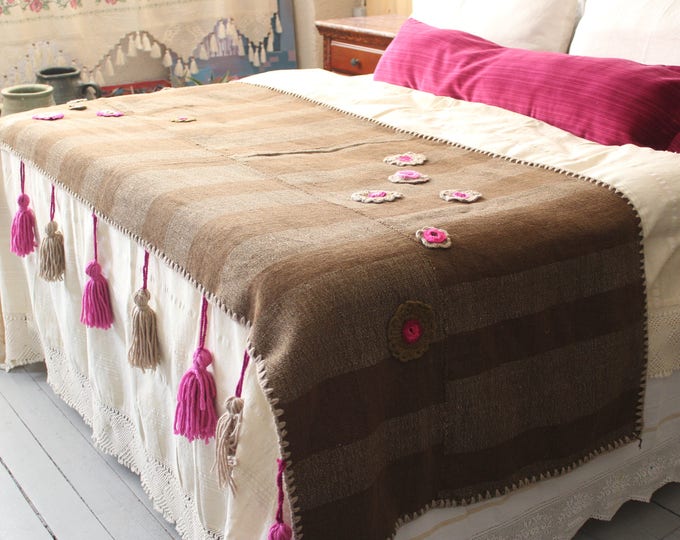 Brown and Pink Ethnic Throw,Bohemian Handmade throw