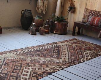 Antique Malatya Kilim Runner, Vintage Anatolian Kilim Runner, Bohemian Style Kilim Runner,Brown Kilim runner