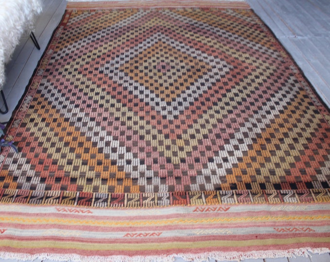 6'2"x 9'4" ft  Vintage Kilim Rug, Large Kilim , Large Ethnic Kilim, Large Turkish Kilim, Large bohemian Area Kilim